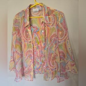 C.B. Collections Colorful Sheer Blouse With Matching Stretch Tank XL